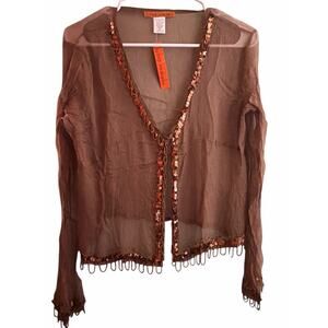 By Deep Los Angeles Silk sheer sequined cardigan Size Medium New